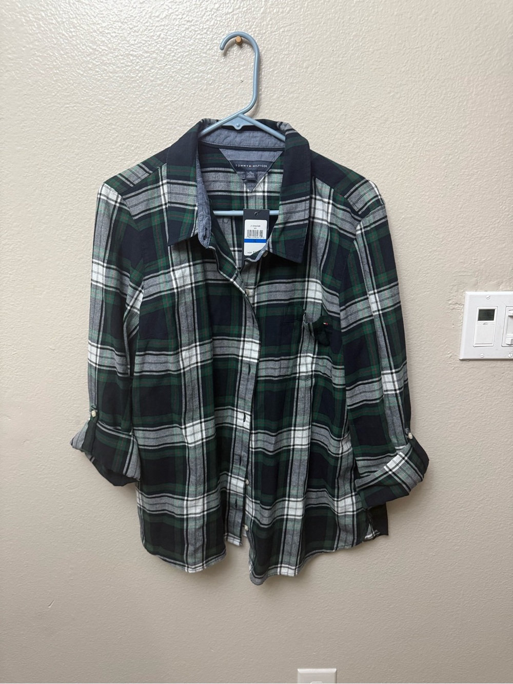 Tommy Hilfiger Green and Black Plaid Button-Down Shirt